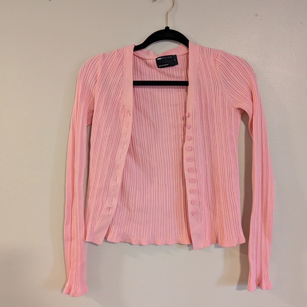 ✨5 For $50 ASOS Pink Button Front V-Neck Cardigan Size S - Picture 2 of 4